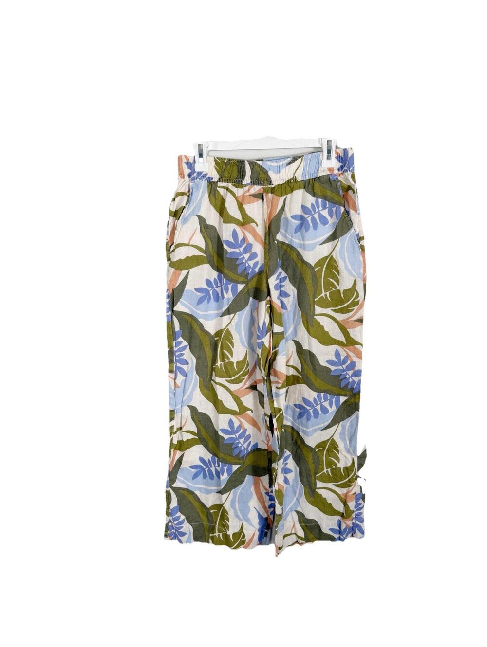 Tahari Tropical Palm Tree Print Floral 100% Linen Wide Leg Pants Women Medium
